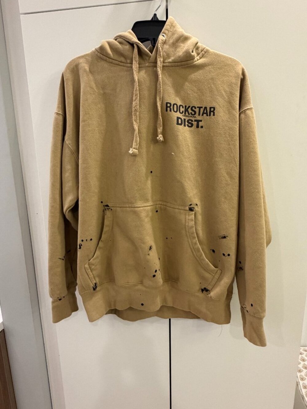 Rockstar Original Men's Tan with Black Paint Splatter Track Suit EUC